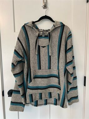Senor Lopez Baja Hoodie Drug Rug Teal Black Stripe Mexico Med
